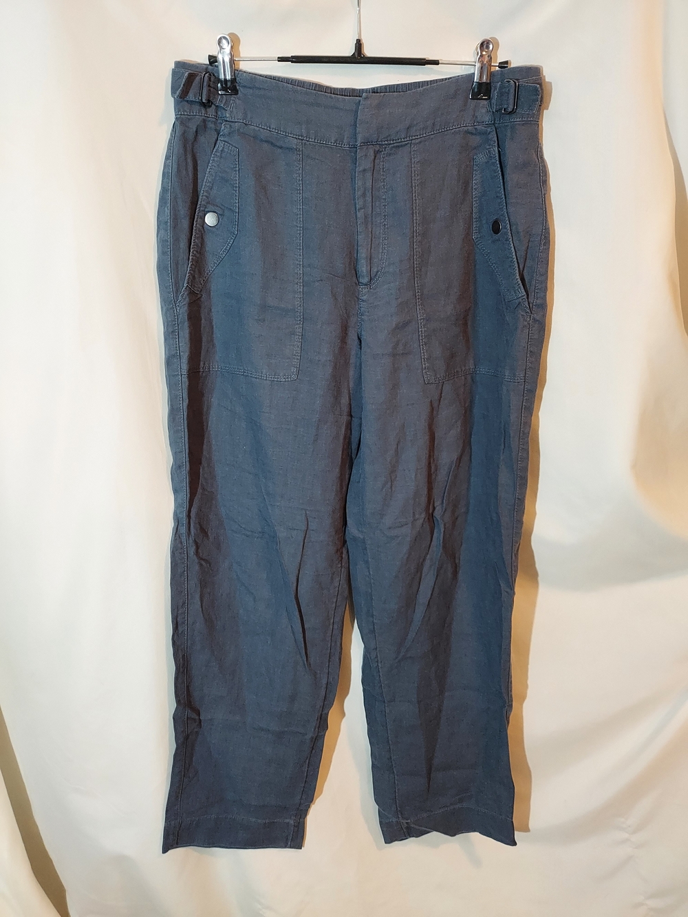 Athleta Voyager Linen Cropped Pants Adjustable Waist Blue 8
